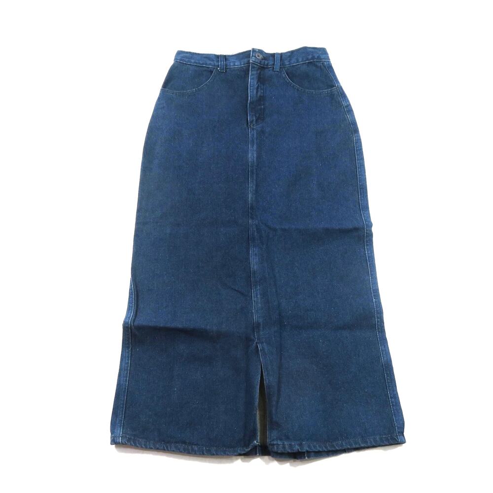Brittania Long Denim Skirt Dark Blue Straight Sz 11-12 Meas 28W 34L 1990s